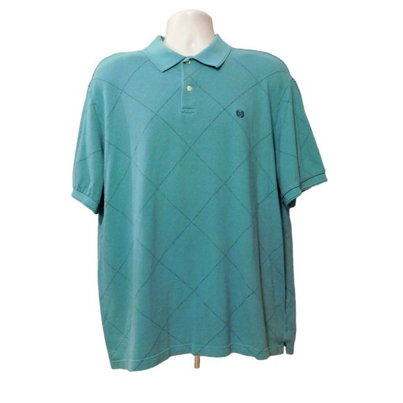 Chaps Polo Shirt Mens X Large Green Diagonal Pattern Short Sleeve Cotton - Picture 2 of 5